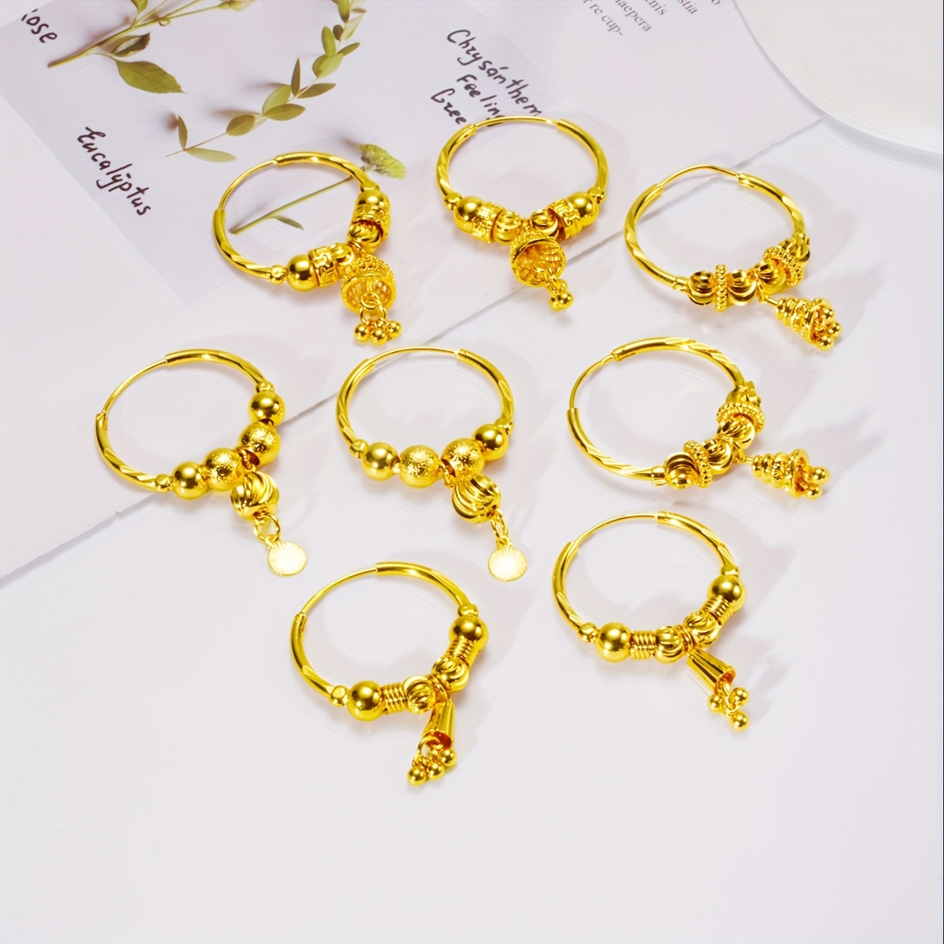 24K Plated Hoop Earrings with Pendant & Style Copper Material